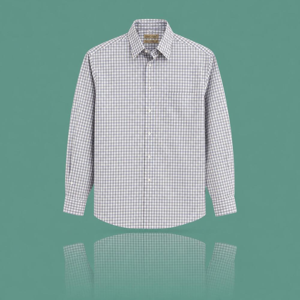 Roundtree & Yorke Gold Label Men's Large Non-Iron Dress Shirt Blue Tan Check